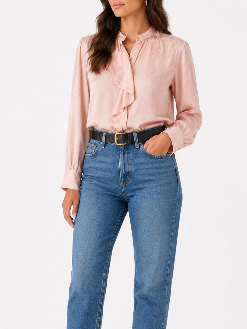 Lauren Ralph Lauren Pink Ruffle Blouse LRL Monogram Button Front Top Size Medium